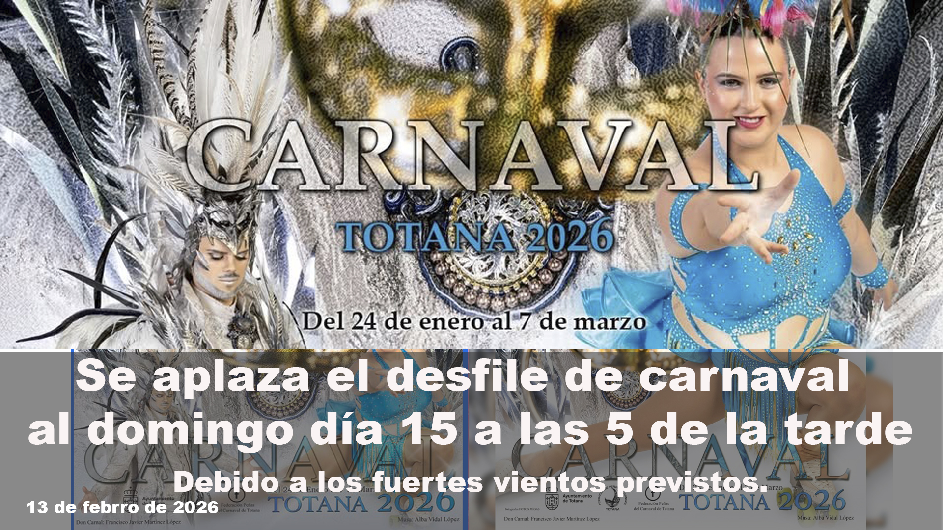 Se aplaza el desfile de carnaval al domingo d�a 15 a las 5 de la tarde